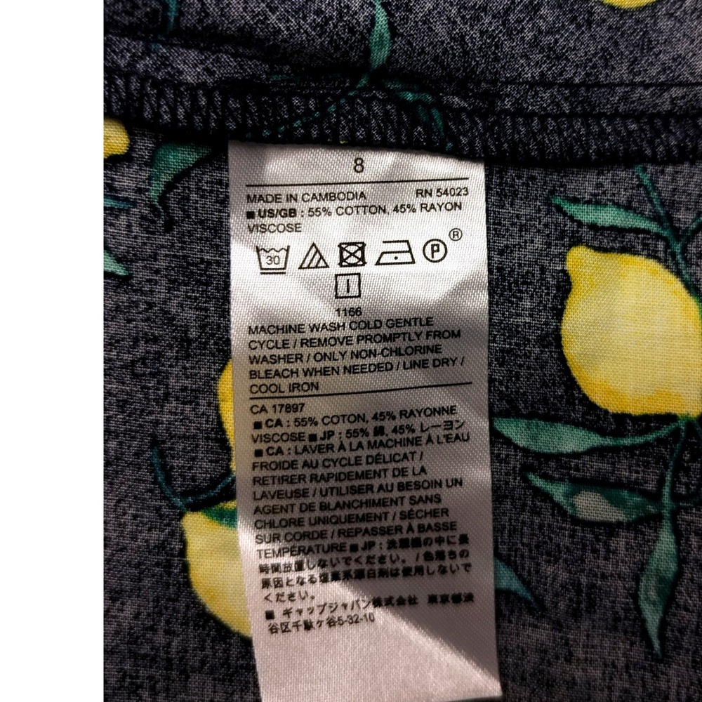 Banana Republic Cotton Viscose Lemon Print Wrap Midi Skirt Womens 8 Navy Blue - Picture 5 of 5